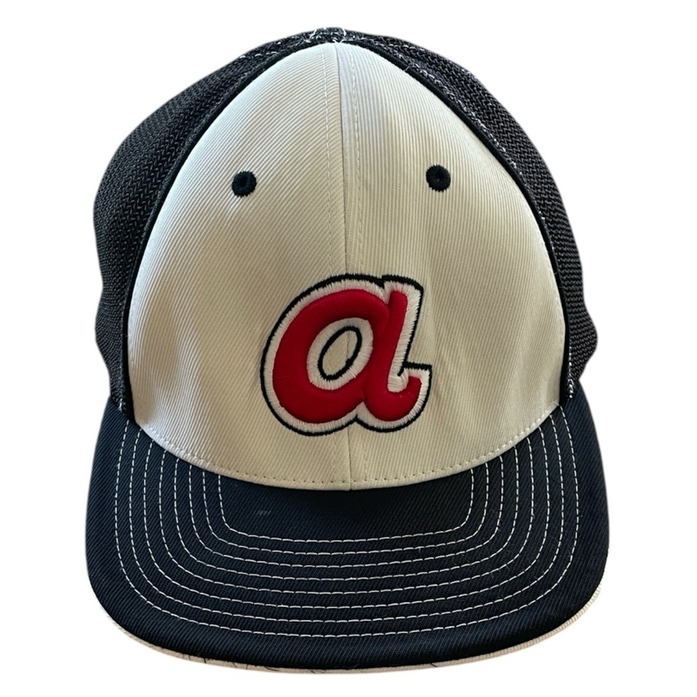 Atlanta Braves Cap Hat Fitted Pacifica Black and White Headwear with Red Accents